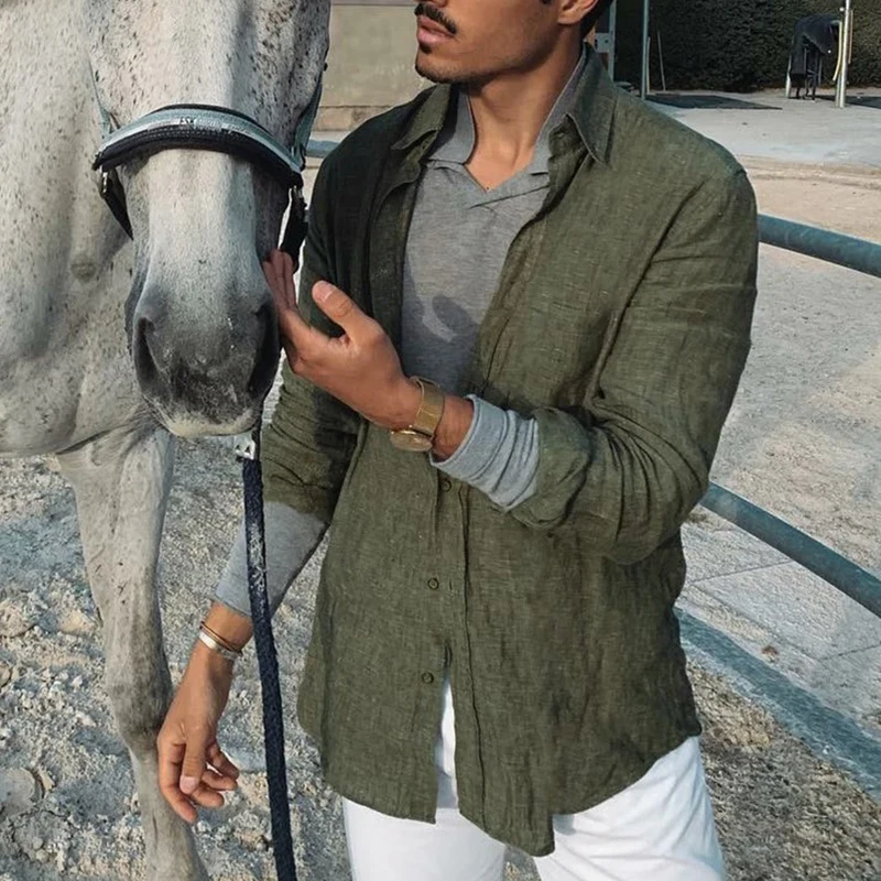 Men's Shirt Long Sleeve Regular Fit Men Casual Oversized Loose Single Breasted Shirt Leisure Spring Summer Male Blouse Shirt thumbnail 2