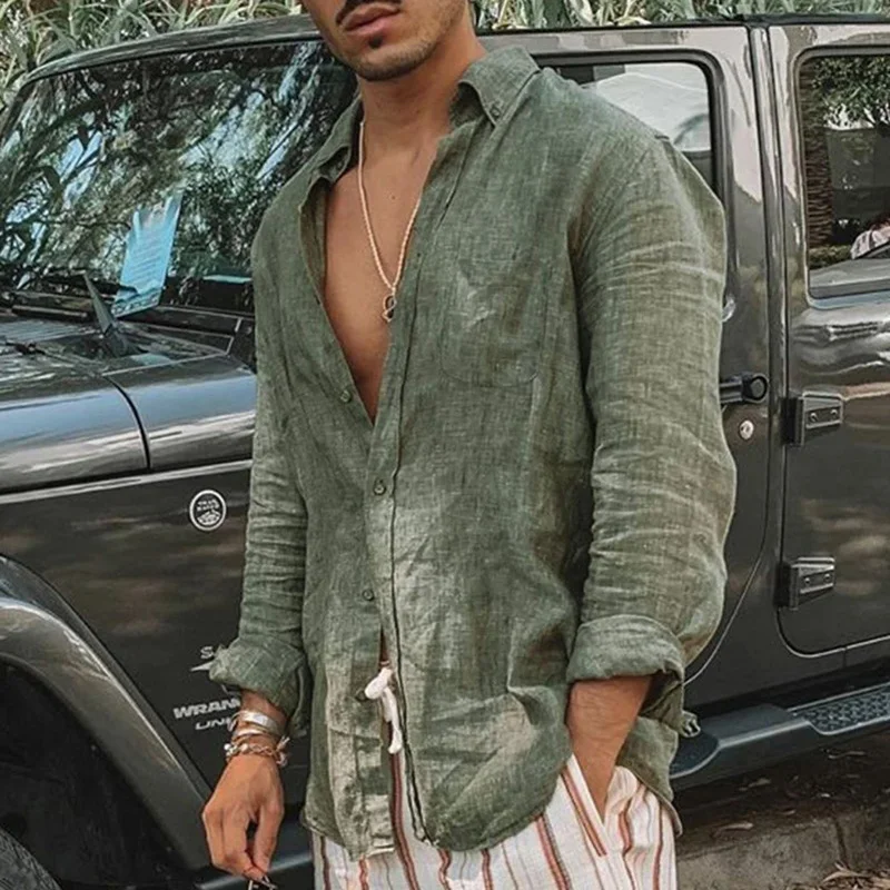 Men's Shirt Long Sleeve Regular Fit Men Casual Oversized Loose Single Breasted Shirt Leisure Spring Summer Male Blouse Shirt thumbnail 3