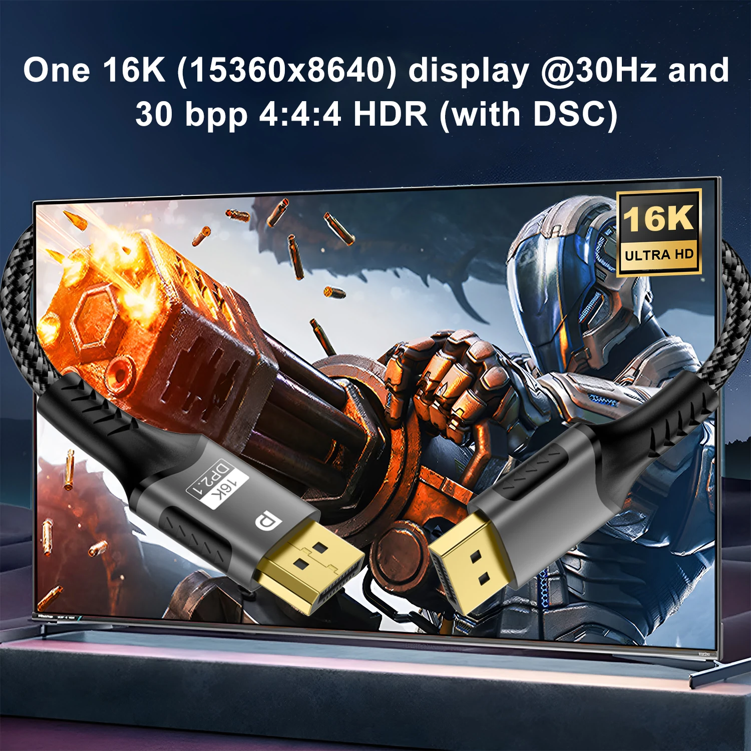 16K DP 2.1 8K@120Hz 4K@240Hz 80Gbps HDR Video Audio Displayport Cable Display Port  for Laptop TV Xbox Projector Gaming Monitor thumbnail 4