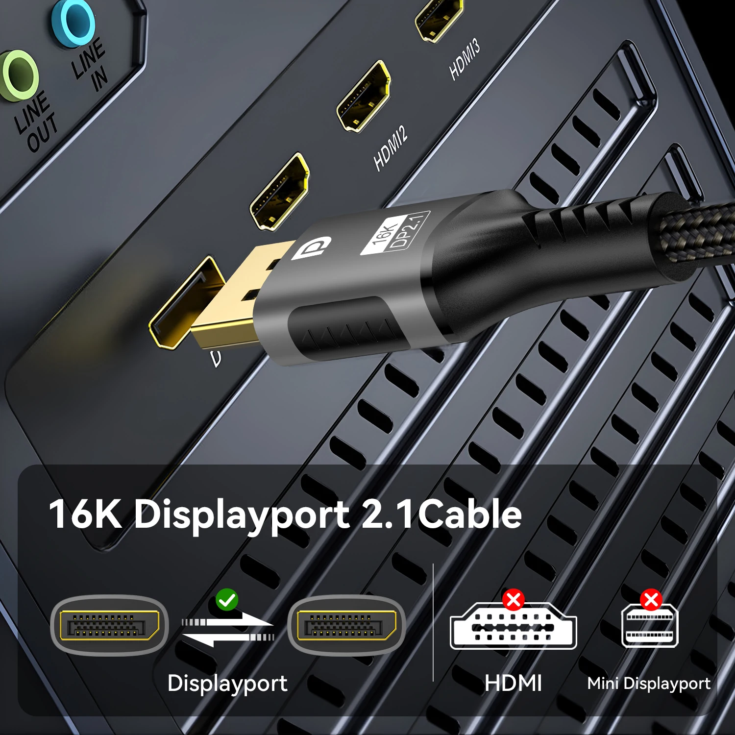 16K DP 2.1 8K@120Hz 4K@240Hz 80Gbps HDR Video Audio Displayport Cable Display Port  for Laptop TV Xbox Projector Gaming Monitor thumbnail 5