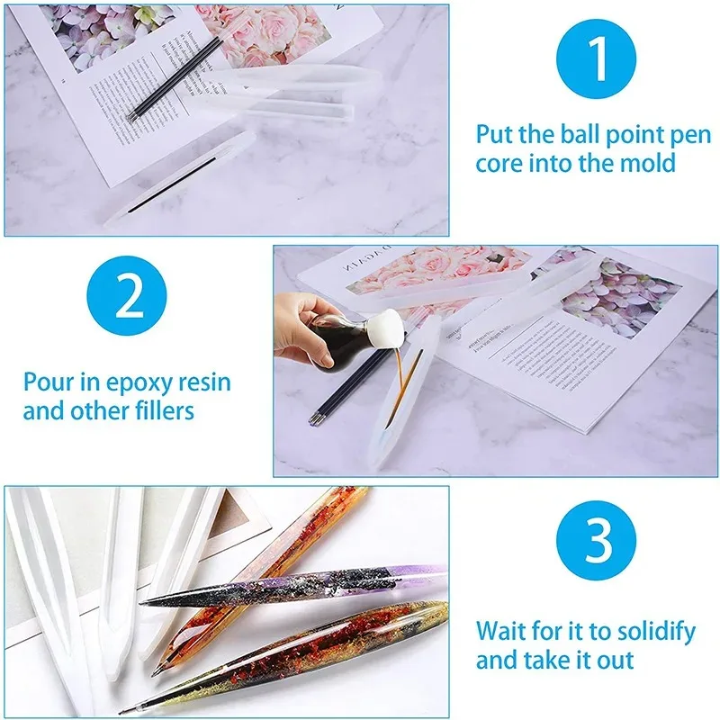 Transparent Pen Silicone Mould Set Dried Flower Resin Decorative Craft DIY Ballpoint Pen Mold Epoxy Resin Molds for Jewelry thumbnail 5