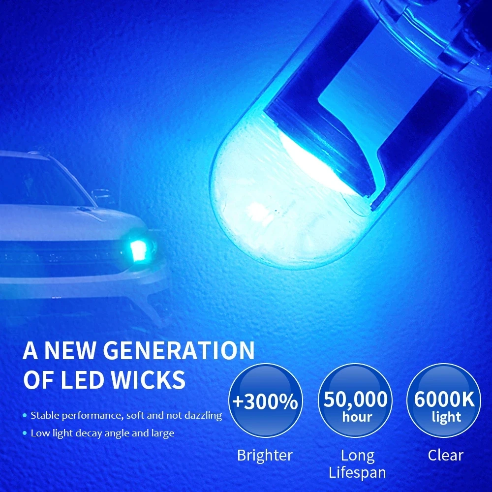 10X New W5W LED T10 Car Lights COB Glass Interior Parts Bulbs White ice blue Yellow Auto License Plate Lamp Dome Read Light 12V thumbnail 3