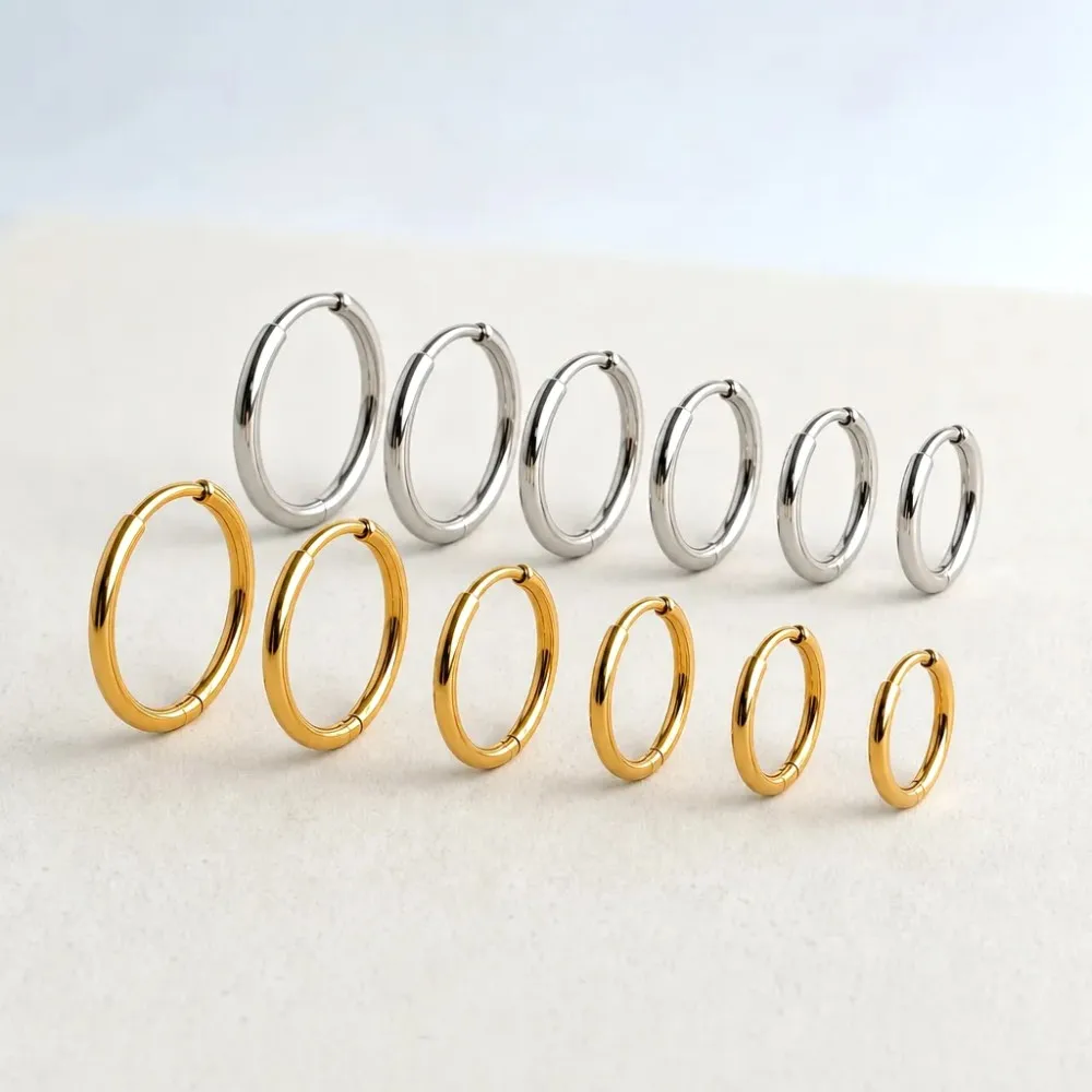 Mariasz Minimalist 5-15mm Stainless Steel Classic Round Gold Color Earrings for Women Men Tiny Huggie Hoop Dainty Jewelry Gift thumbnail 3