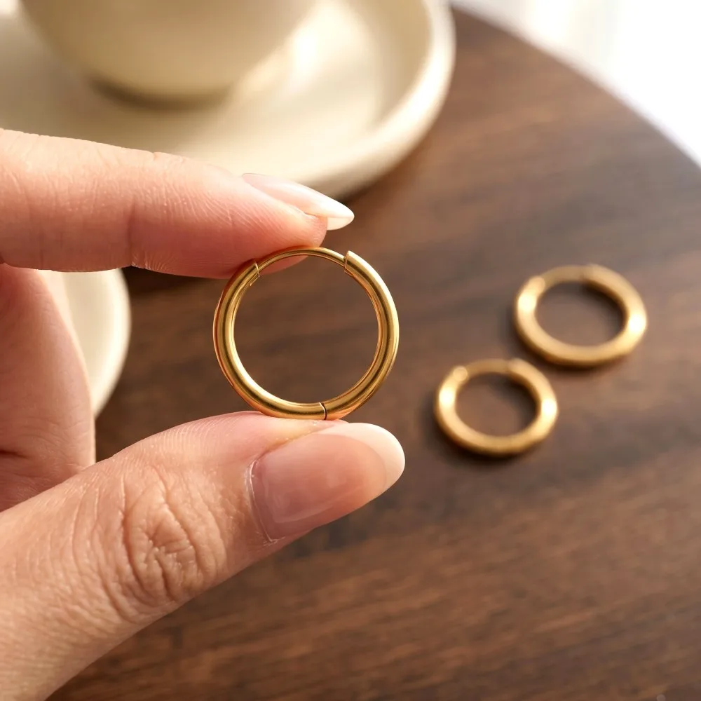 Mariasz Minimalist 5-15mm Stainless Steel Classic Round Gold Color Earrings for Women Men Tiny Huggie Hoop Dainty Jewelry Gift thumbnail 2