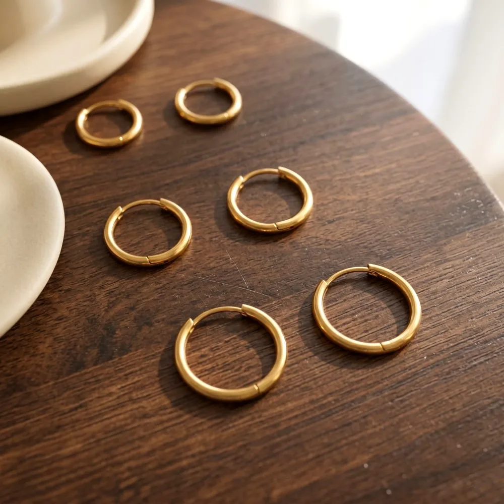Mariasz Minimalist 5-15mm Stainless Steel Classic Round Gold Color Earrings for Women Men Tiny Huggie Hoop Dainty Jewelry Gift thumbnail 6
