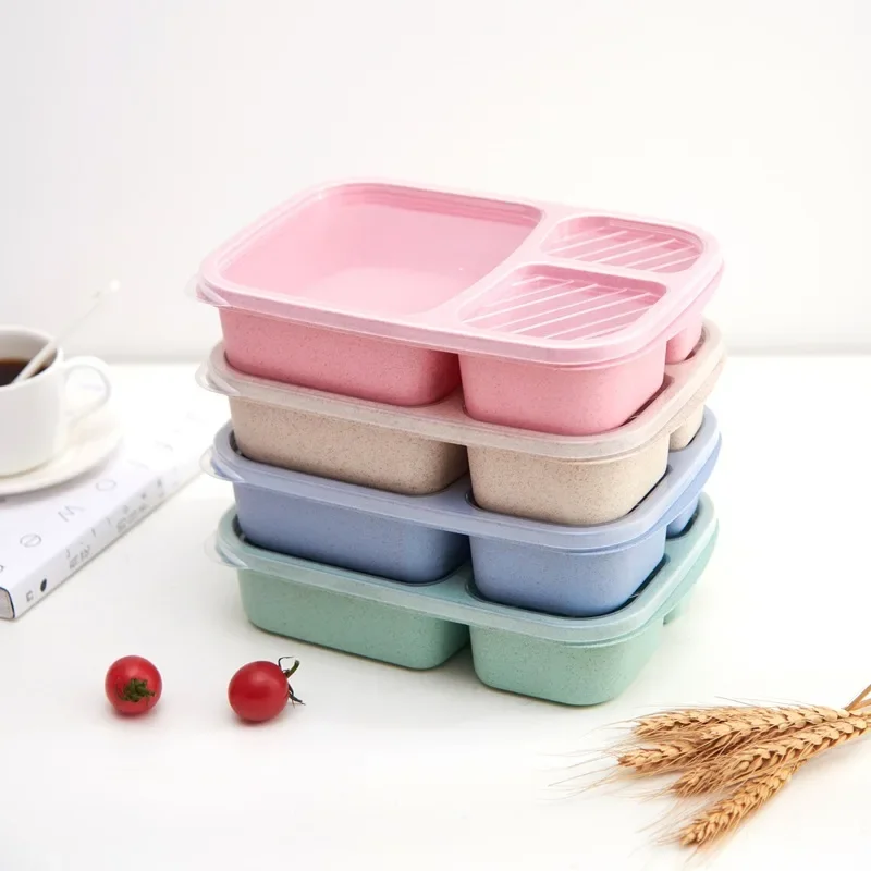 Wheat Straw Lunch Box Portable Bento Box With Compartment Picnic Bento Box Fruit Container Microwave Oven Dinnerware for Student thumbnail 5