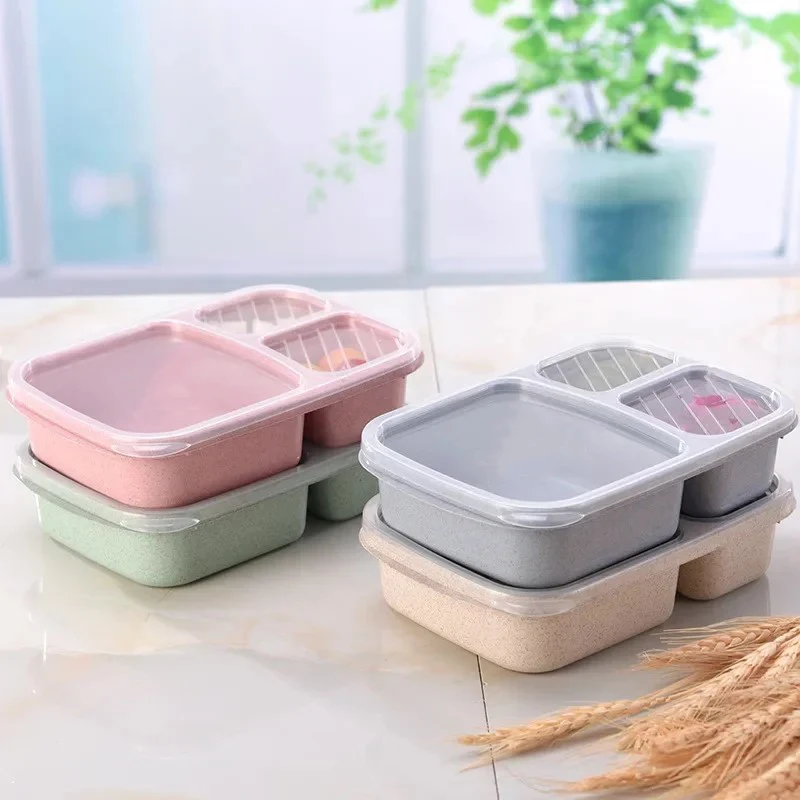 Wheat Straw Lunch Box Portable Bento Box With Compartment Picnic Bento Box Fruit Container Microwave Oven Dinnerware for Student thumbnail 4