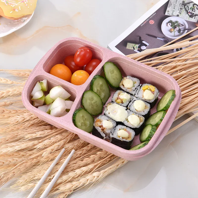 Wheat Straw Lunch Box Portable Bento Box With Compartment Picnic Bento Box Fruit Container Microwave Oven Dinnerware for Student thumbnail 3