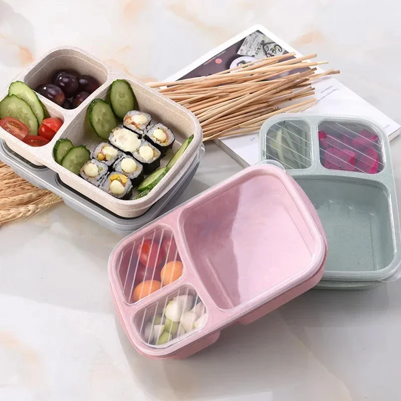 Wheat Straw Lunch Box Portable Bento Box With Compartment Picnic Bento Box Fruit Container Microwave Oven Dinnerware for Student thumbnail 2