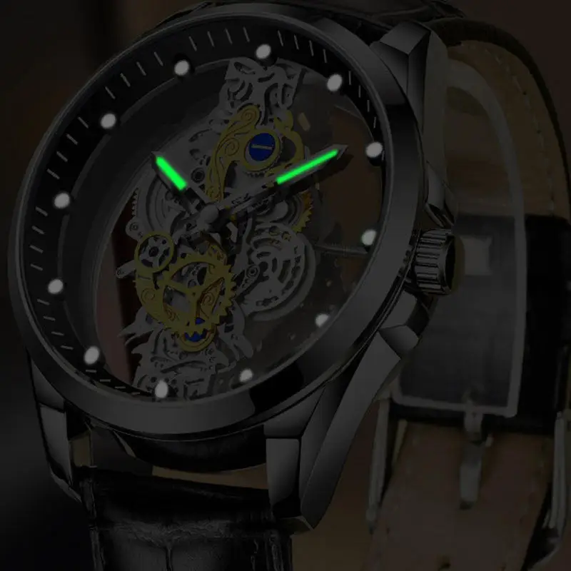 Hot Trendy Fashion Wholesale Men Golden Skeleton Automatic Quartz Wrist Watches Luxury thumbnail 6