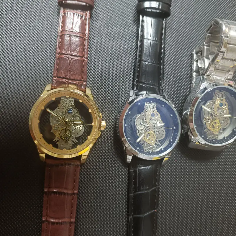 Hot Trendy Fashion Wholesale Men Golden Skeleton Automatic Quartz Wrist Watches Luxury thumbnail 5
