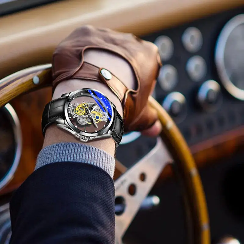Hot Trendy Fashion Wholesale Men Golden Skeleton Automatic Quartz Wrist Watches Luxury thumbnail 4