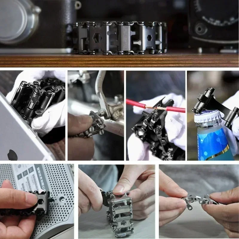Multifunction Tool Bracelet Tread Bracelet Stainless Steel Bolt Driver Tools Kit Friendly Wearable Bike Multitool Outdoor Tool thumbnail 2
