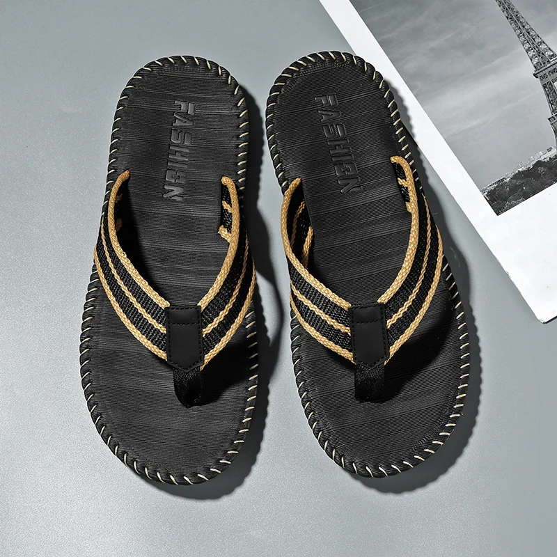 Men's flip flops summer new lightweight rubber woven slippers fashion casual outdoor sandals breathable anti slip beach shoes thumbnail 5