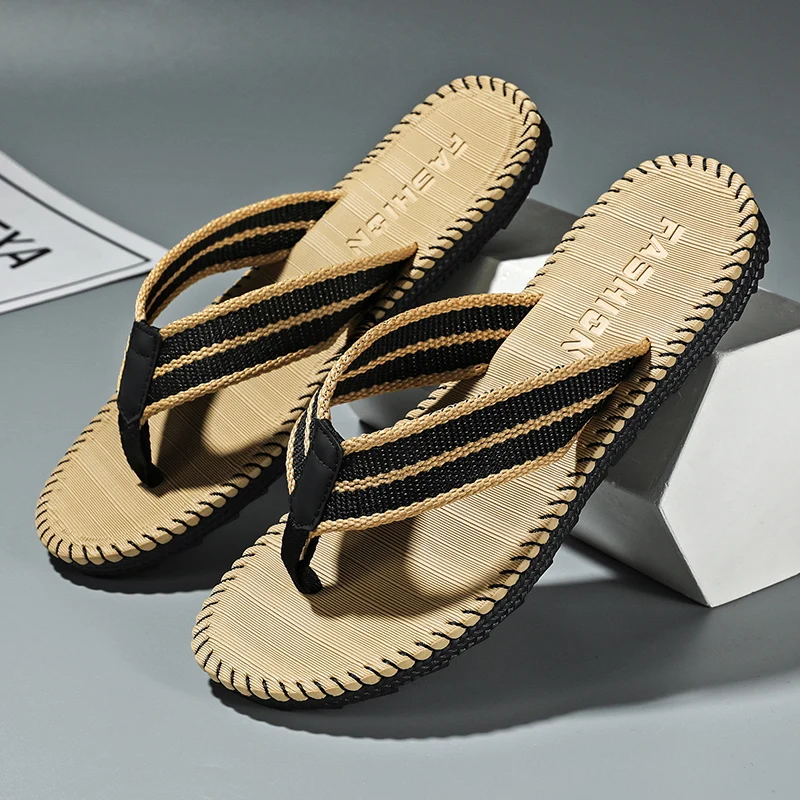 Men's flip flops summer new lightweight rubber woven slippers fashion casual outdoor sandals breathable anti slip beach shoes thumbnail 4