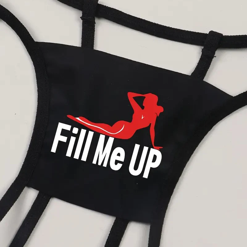 Sexy Silhouette & Slogan Print Thongs Seamless Open Crotch Intimates Panties Erotic Outfits Crotchless G Strings thumbnail 2