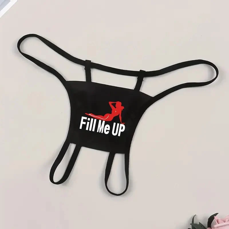 Sexy Silhouette & Slogan Print Thongs Seamless Open Crotch Intimates Panties Erotic Outfits Crotchless G Strings thumbnail 3