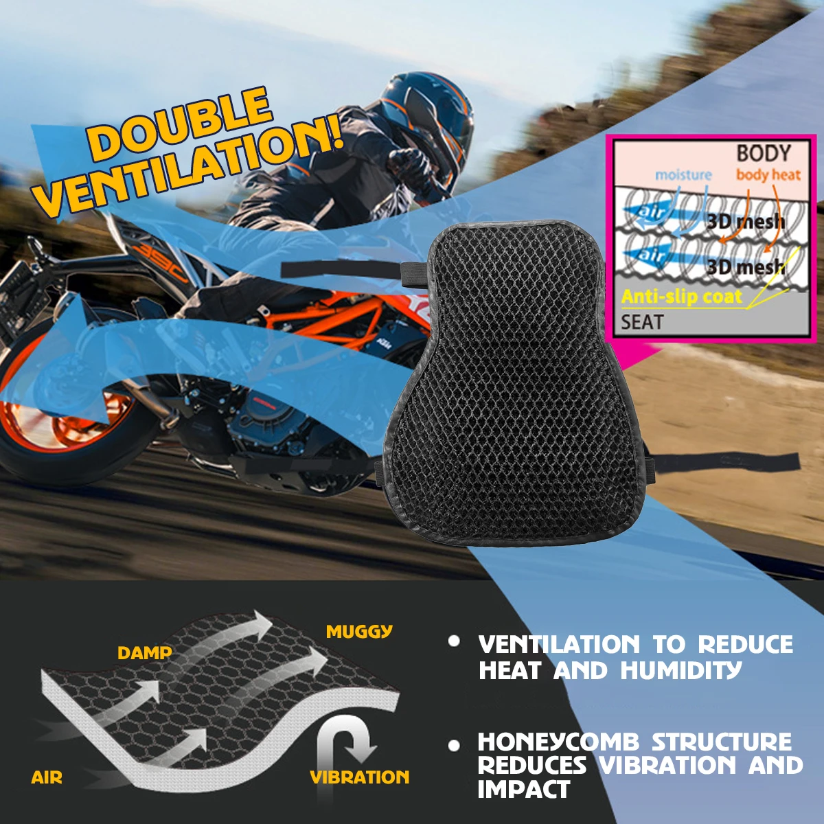 Motorcycle Seat Cushion Non-slip 3D Breathable Mesh Structure Soft and Comfortable Sun Protection Motorcycle Accessories thumbnail 2