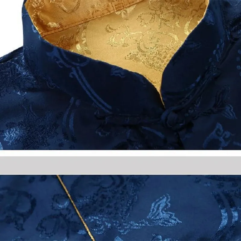 Hot Sale Men Chinese Style Satin Silk Tang Suit Jacket Double Faced Long Sleeve Kung Fu Coat Hanfu Clothing  Jackets Size S-3XL thumbnail 5