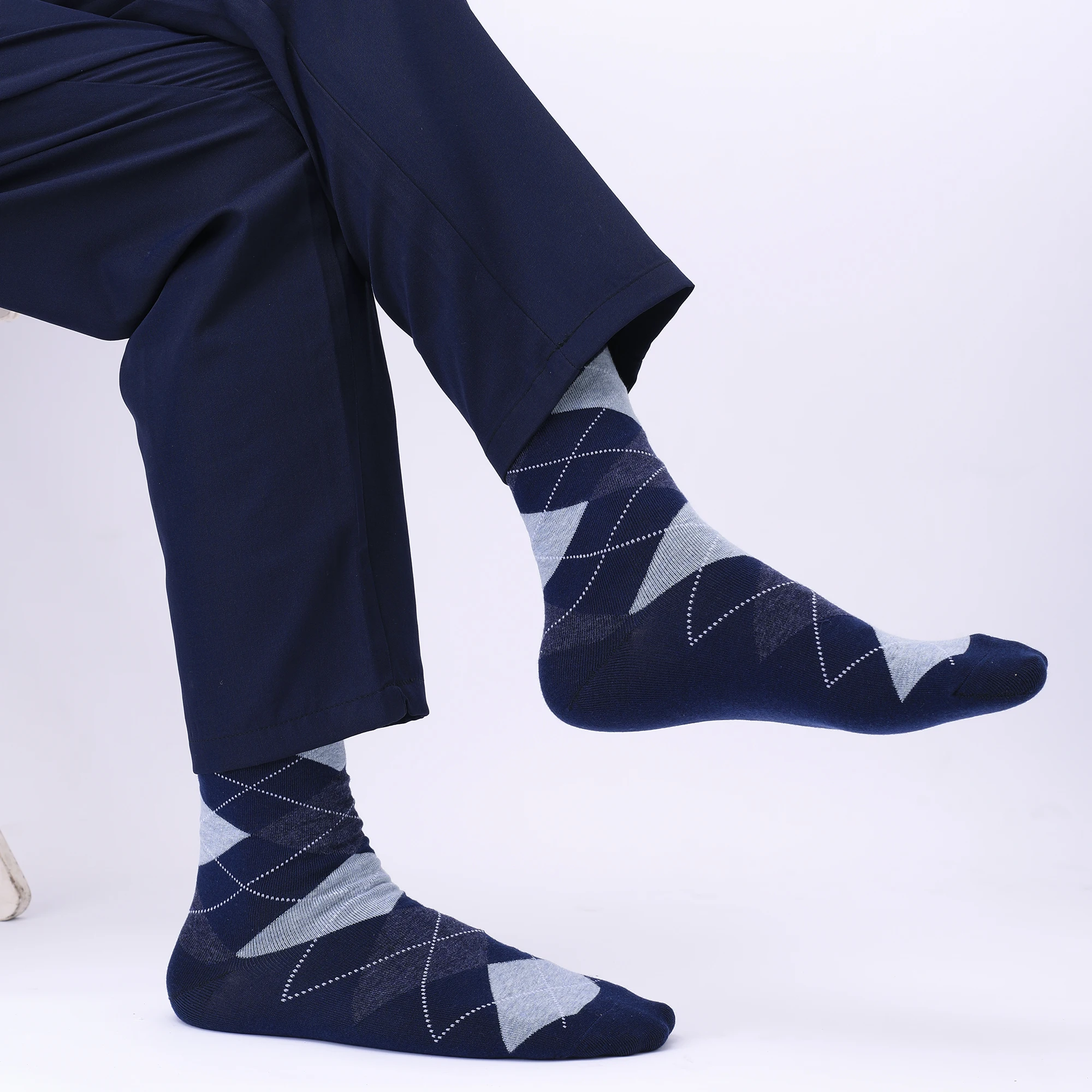 5 Pairs Mens Dress Socks Plus large Size，High Quality Combed Cotton Crew Socks，Black Cool Argyle Breathable Casual Socks for men thumbnail 2