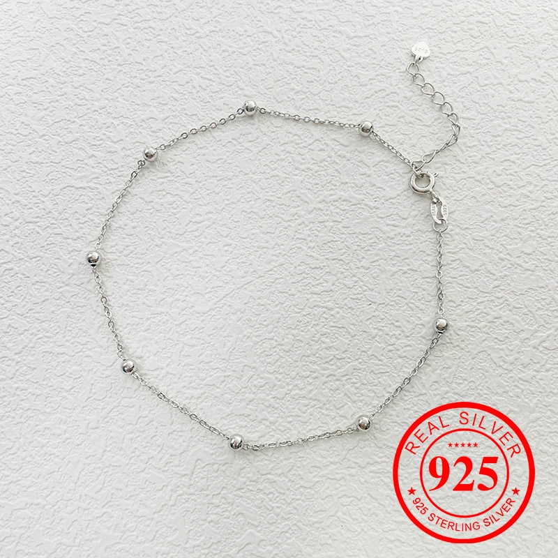 925 Sterling Silver Gold Color Cross Bead Chain Anklet For Women Foot Jewelry Leg Bracelet Barefoot Tobillera Chaine De Cheville