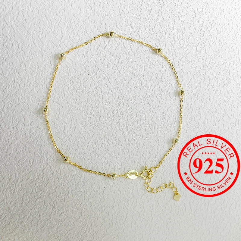 925 Sterling Silver Gold Color Cross Bead Chain Anklet For Women Foot Jewelry Leg Bracelet Barefoot Tobillera Chaine De Cheville thumbnail 3
