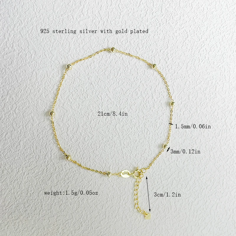 925 Sterling Silver Gold Color Cross Bead Chain Anklet For Women Foot Jewelry Leg Bracelet Barefoot Tobillera Chaine De Cheville thumbnail 4