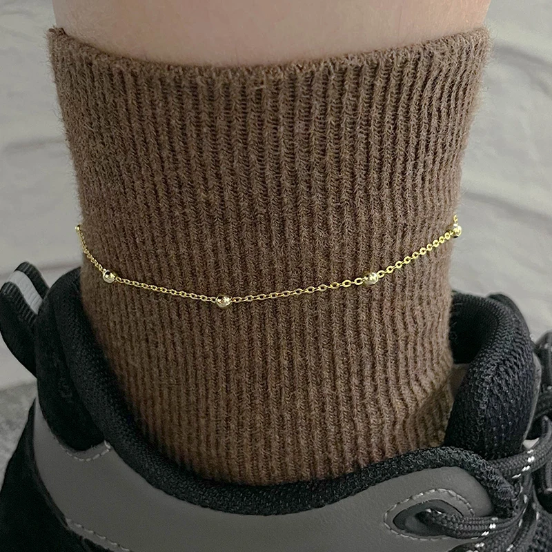 925 Sterling Silver Gold Color Cross Bead Chain Anklet For Women Foot Jewelry Leg Bracelet Barefoot Tobillera Chaine De Cheville thumbnail 5