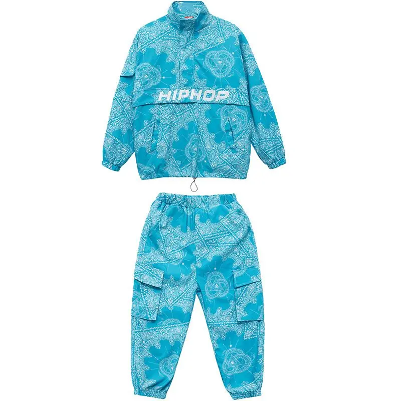 Boy Hip Hop Sweatshirt Joggers Clothes Sets Girls High Collar Paisley Top Cargo Pants Child Street Dance Kids Streetwear Costume thumbnail 5