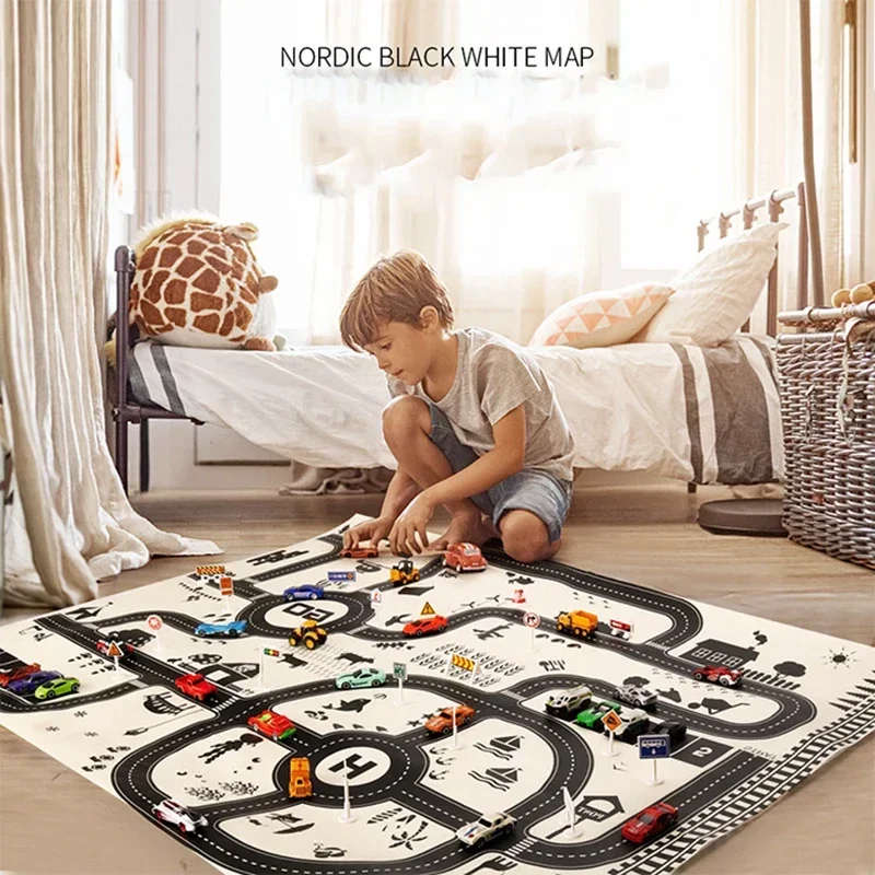 Kids Playmat City Traffic Car Park Play Mat Waterproof Parking Lot Kids Rug Boy Girl Educational Toys for Children Map​ thumbnail 2