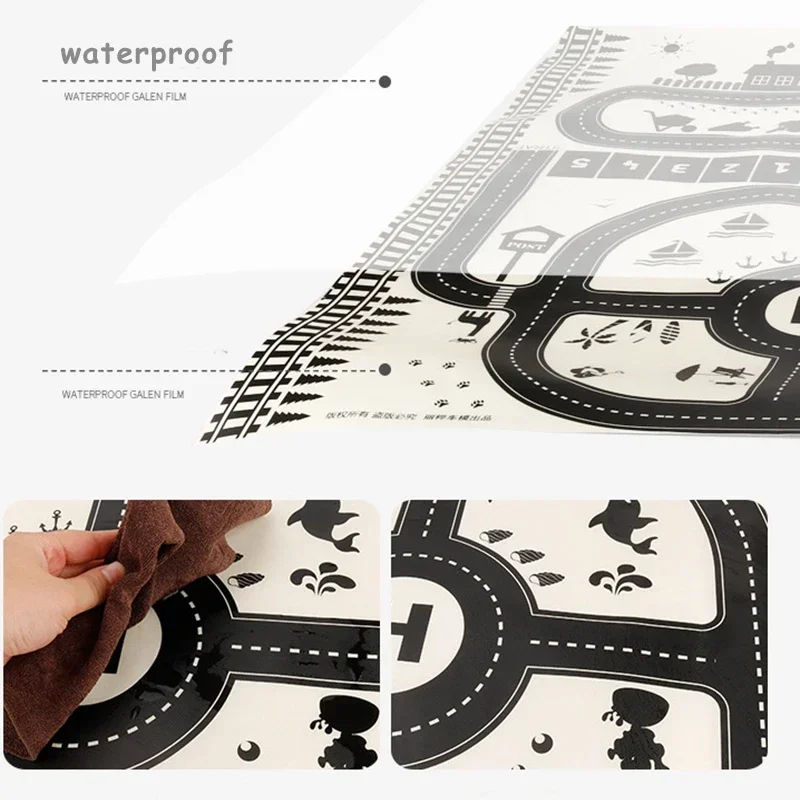Kids Playmat City Traffic Car Park Play Mat Waterproof Parking Lot Kids Rug Boy Girl Educational Toys for Children Map​ thumbnail 3