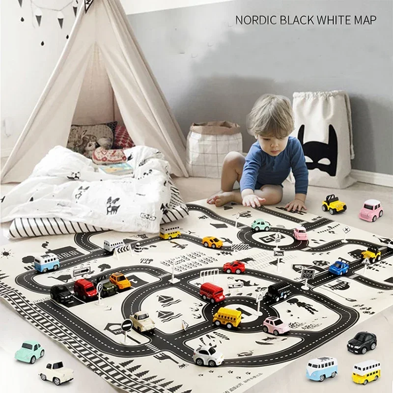 Kids Playmat City Traffic Car Park Play Mat Waterproof Parking Lot Kids Rug Boy Girl Educational Toys for Children Map​ thumbnail 4