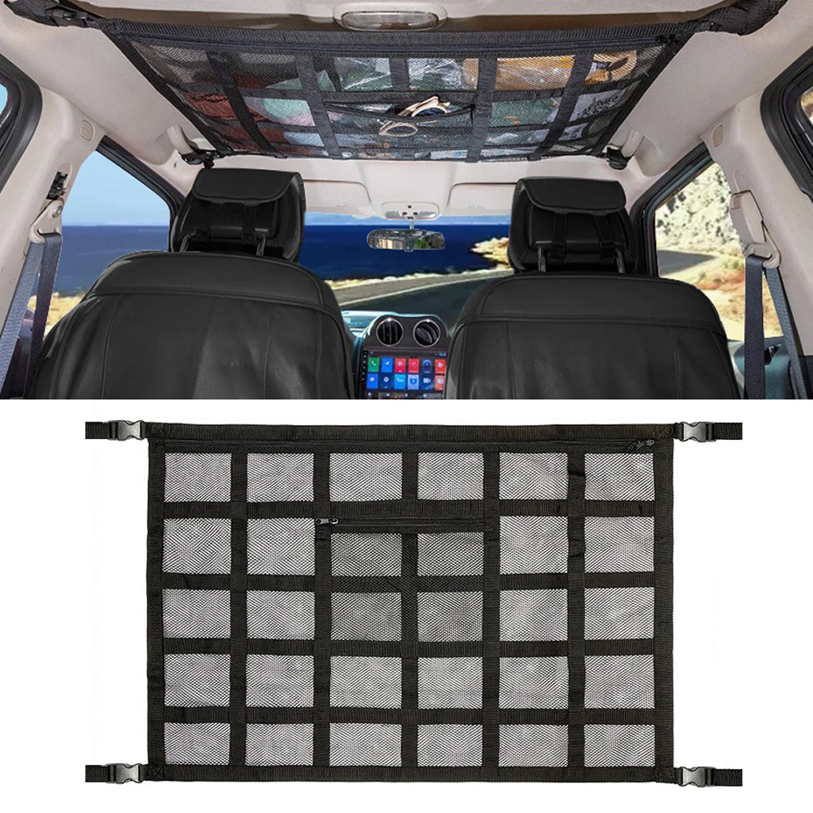 Car Camping Essentials Ceiling Cargo Net Car Ceiling Cargo Net Pocket Cargo Net For SUV Load Bearing Car Truck SUV Road Trip thumbnail 2