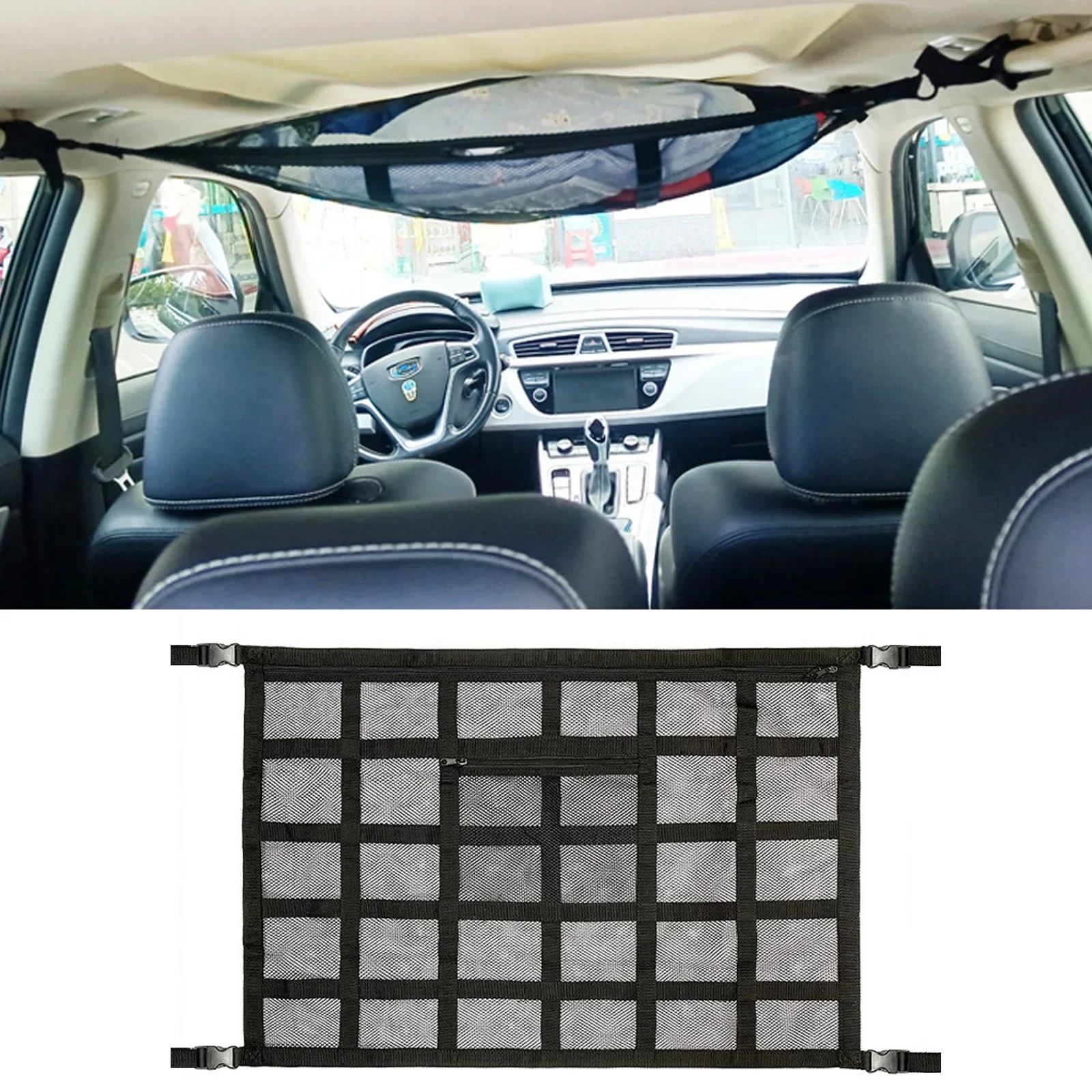 Car Camping Essentials Ceiling Cargo Net Car Ceiling Cargo Net Pocket Cargo Net For SUV Load Bearing Car Truck SUV Road Trip thumbnail 3