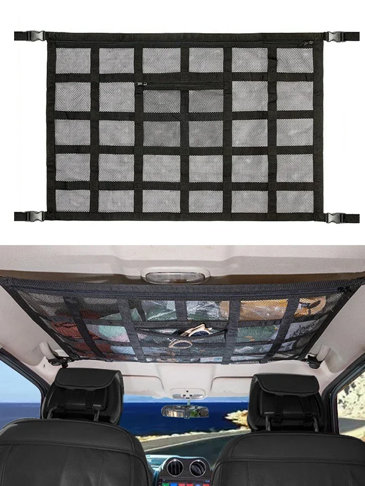 Car Camping Essentials Ceiling Cargo Net Car Ceiling Cargo Net Pocket Cargo Net For SUV Load Bearing Car Truck SUV Road Trip thumbnail 4