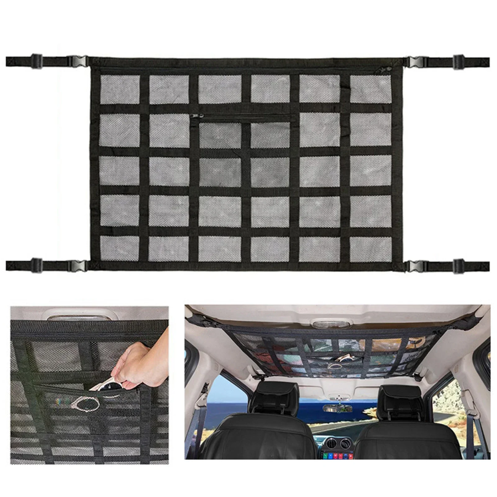 Car Camping Essentials Ceiling Cargo Net Car Ceiling Cargo Net Pocket Cargo Net For SUV Load Bearing Car Truck SUV Road Trip thumbnail 5