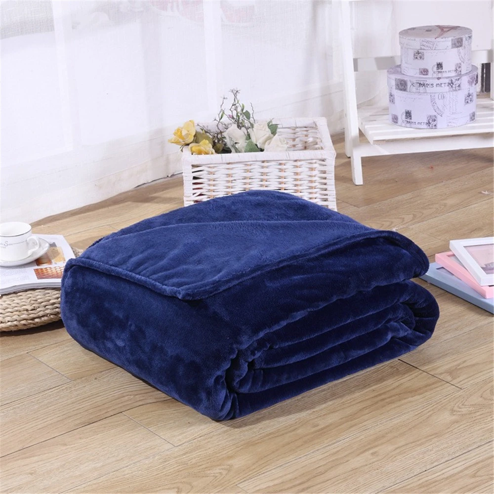 230GSM Coral Fleece Flannel Blankets For Beds Solid Blue Pink Soft Warm Thin Bedspread Sofa Cover Faux Fur Plaid Blanket thumbnail 3