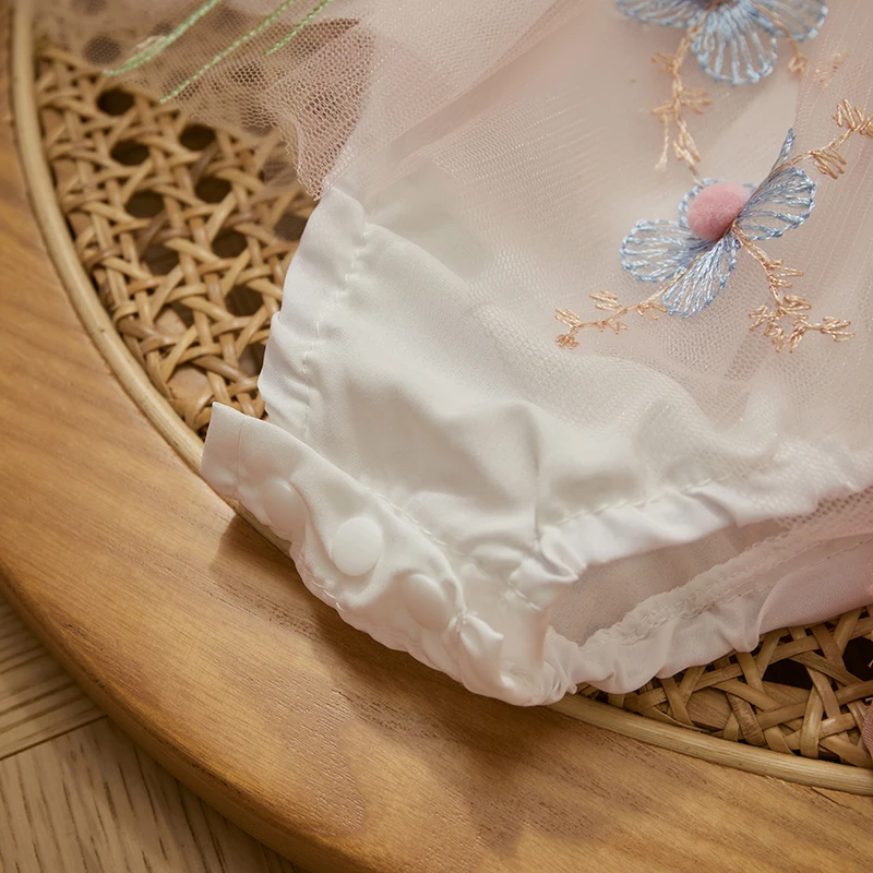 Princess Mesh Sheer Baby Girls Romper Summer Kids Party Clothes For Girls Butterfly Flower Embroidery Fly Sleeve Dress Headband thumbnail 6