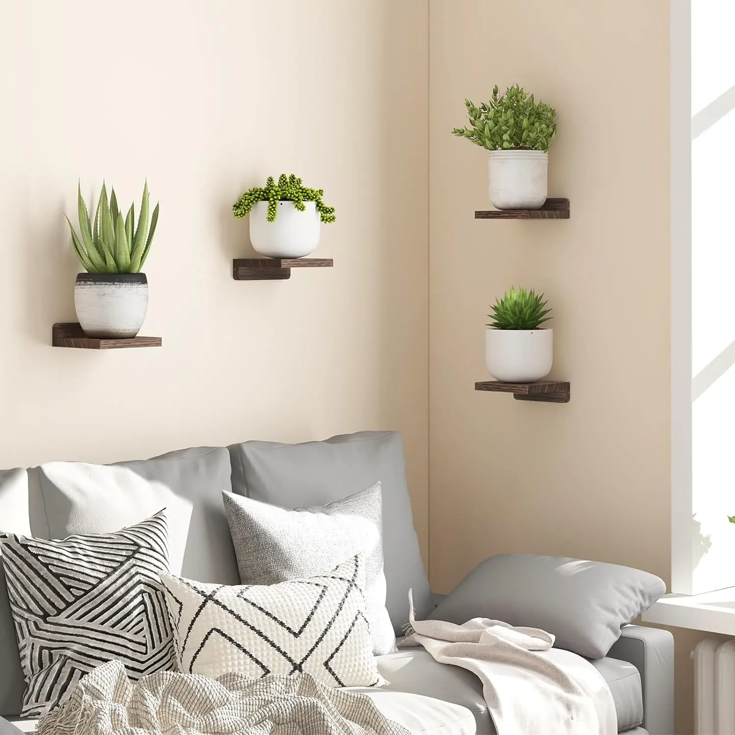 4-Pack Small Floating Shelves for Wall, Wood Shelf 5 Inch Display Ledges Room Decor, Mini with 2 Types of Installation thumbnail 2