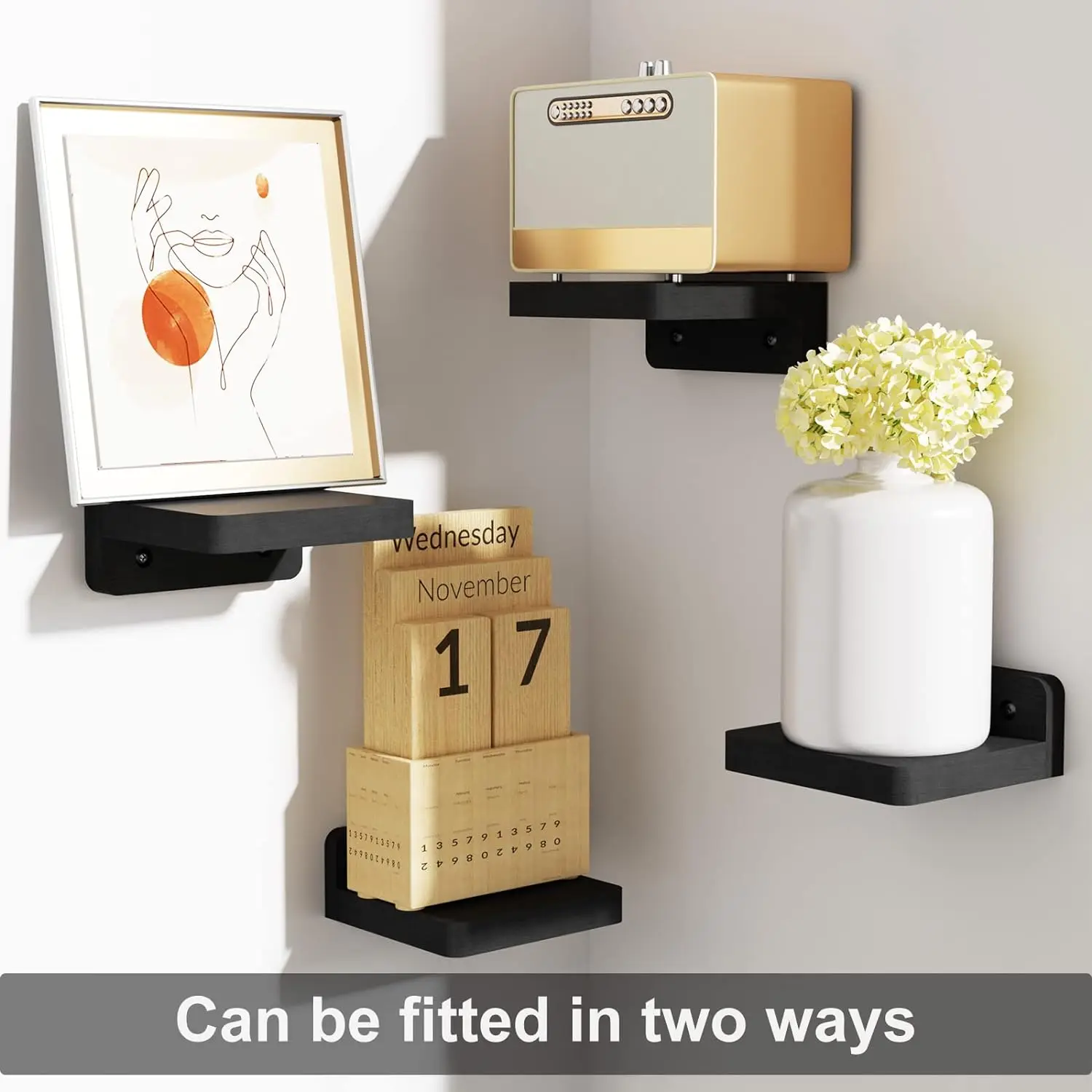 4-Pack Small Floating Shelves for Wall, Wood Shelf 5 Inch Display Ledges Room Decor, Mini with 2 Types of Installation thumbnail 6
