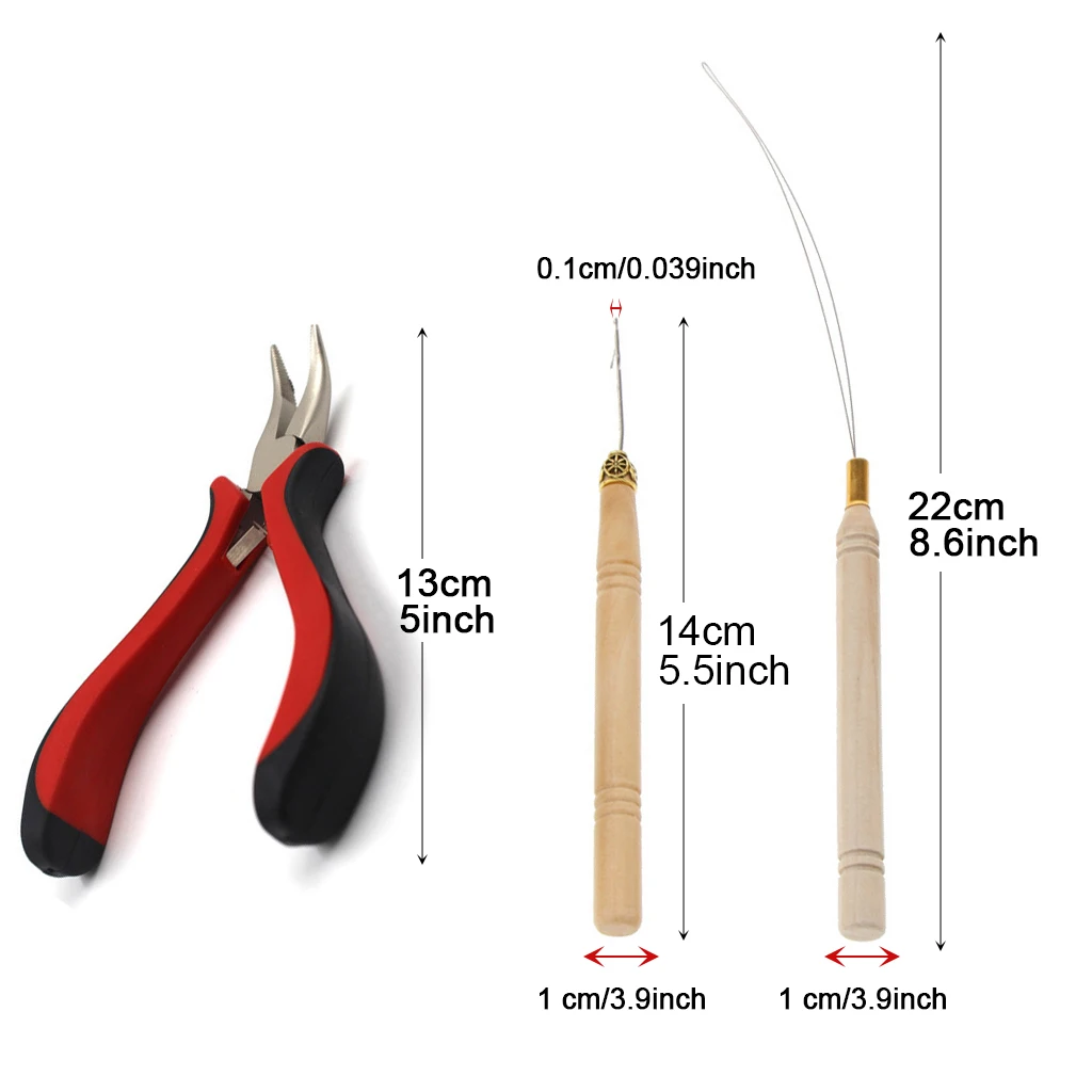 Hair Extensions Tools Kit 500 Pcs Black Dark Brown Light Brown Gold Micro Ring Beads 1 Micro Beads Plier 1 Hook Needle Pulling thumbnail 2