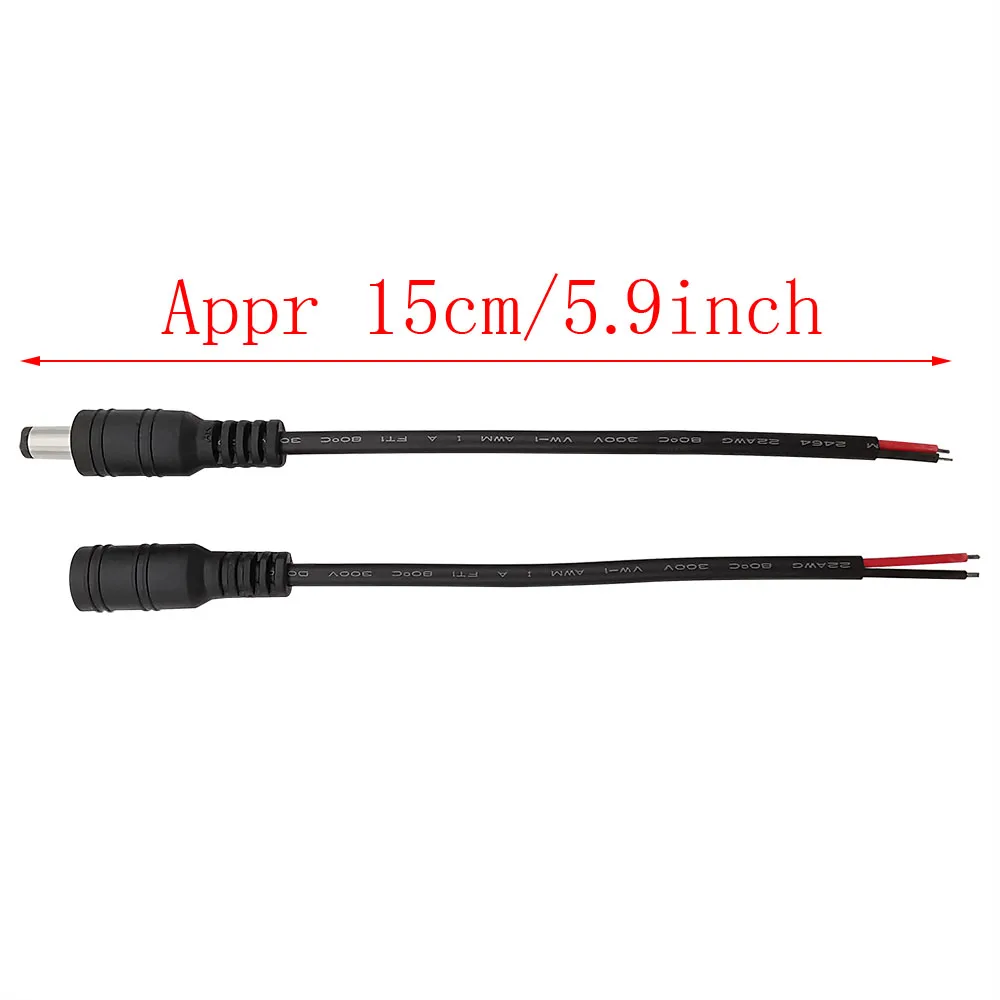 5Pair 5.5mm x 2.1mm DC Male Female Plug 12V DC Power Pigtail Cable Extension Wire Connector For DIY LED Strip Light CCTV Camera thumbnail 3
