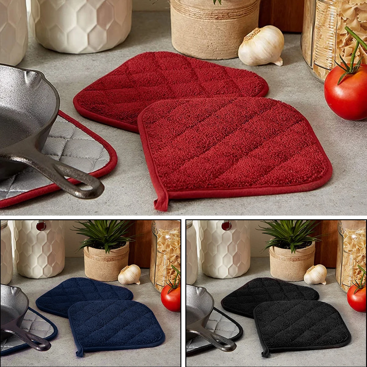 3Pc Pot Holders Heat Resistant Potholders Cotton Hot Pot Pad Firm Grip Pot Holders Dining Table Mat Pot Holders Set Kitchen Tool thumbnail 3