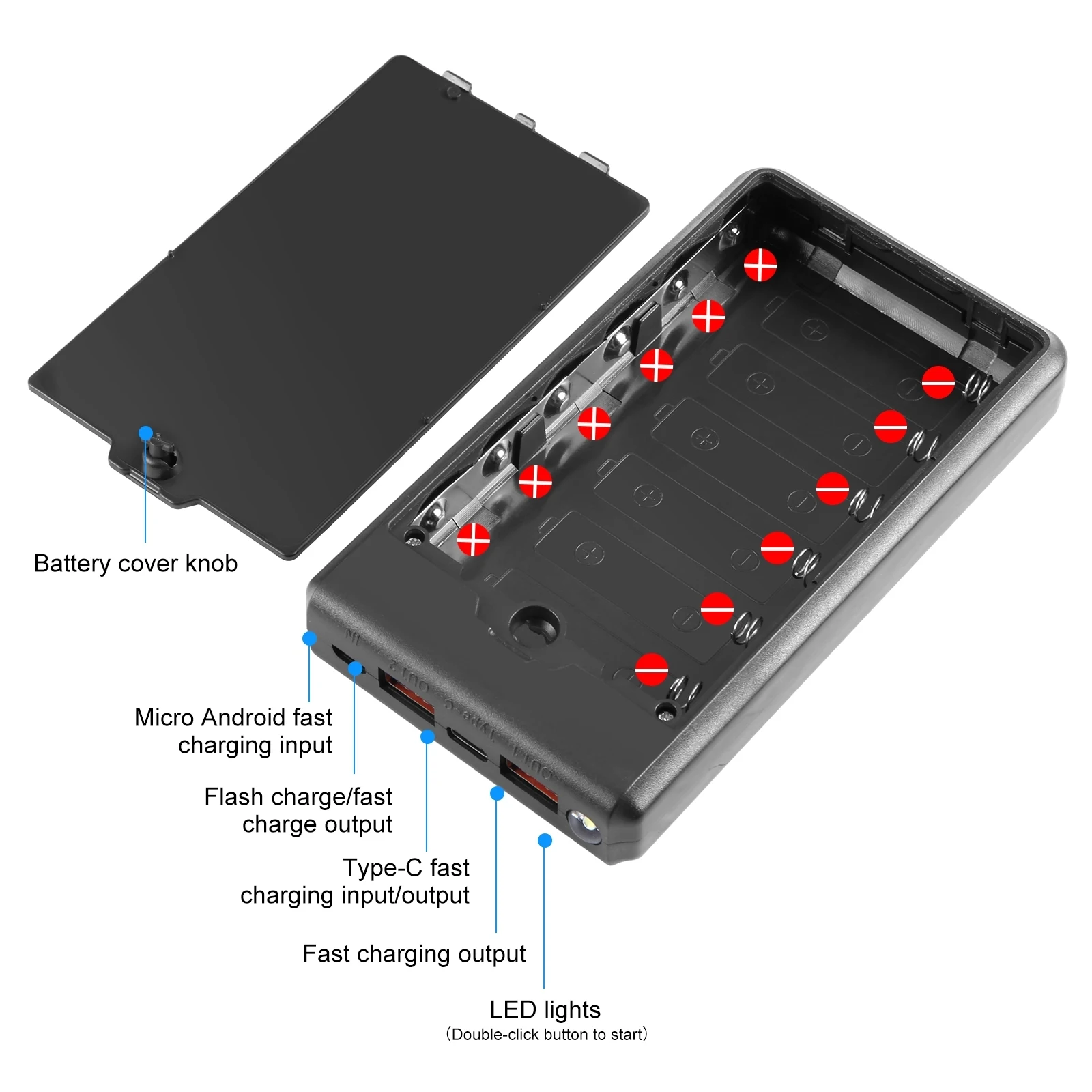 HAWEEL DIY 6 x 18650 Battery 24W Fast Charge Power Bank Box Case with Display, Not Include Battery thumbnail 4