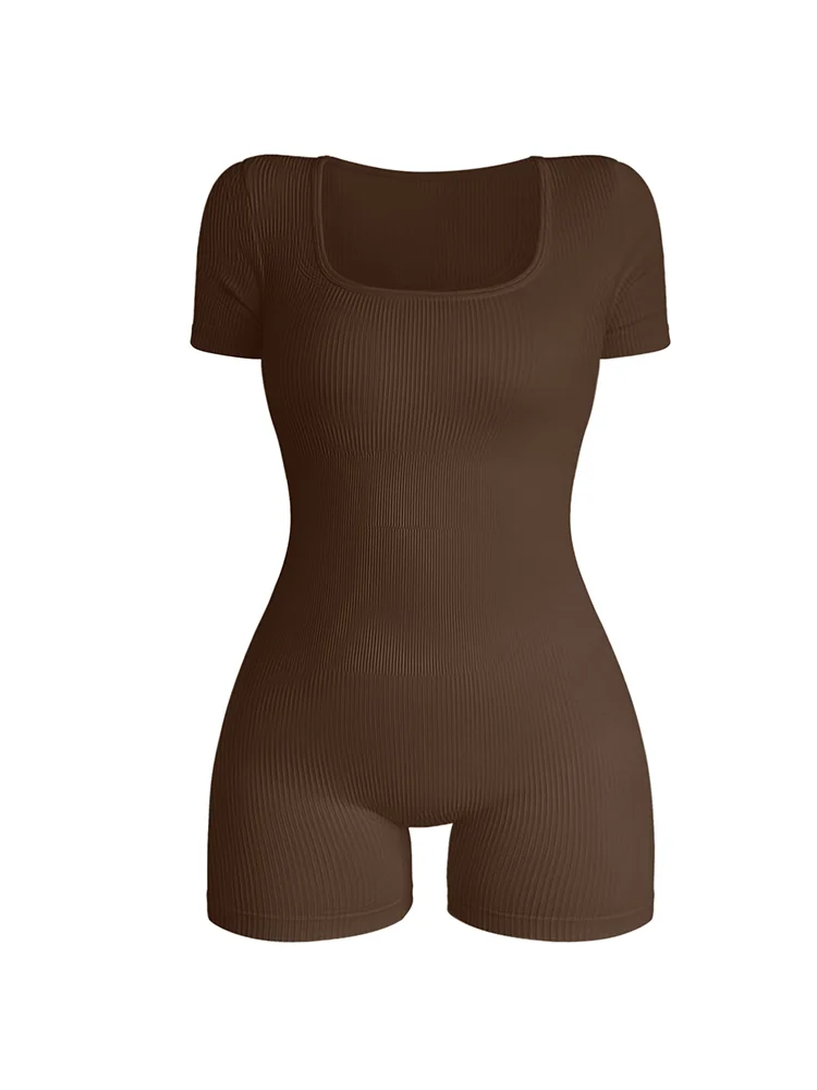 Women's Square Neck Short Sleeved Jumpsuit Sexy High Waist Bodycon One-piece Jumpsuit Fashionable Sexy Streetwear Ladies thumbnail 3