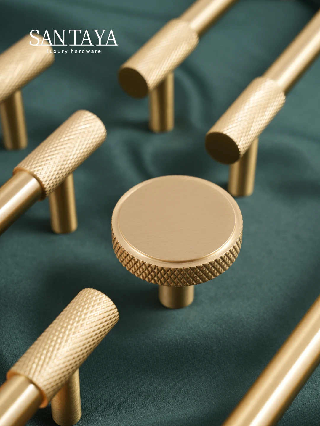 Santaya Brass Furniture Handles Diamond Cut Cross Knurled Pattern Gold Knobs Wardrobes Kitchen Cabinets Luxury Solid Door Pulls thumbnail 2