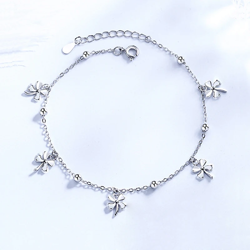 New Fashion 925 Sterling Silver Lucky Clover Pendant Anklets Women Jewelry Gift Bohemia Sexy Beach Charm Windmill Foot Chain thumbnail 3