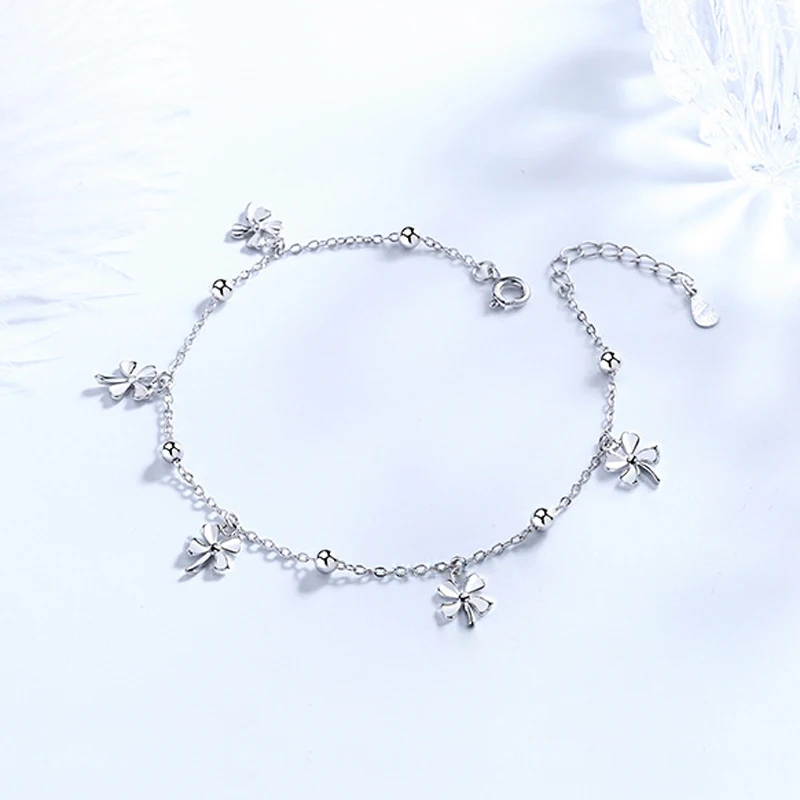 New Fashion 925 Sterling Silver Lucky Clover Pendant Anklets Women Jewelry Gift Bohemia Sexy Beach Charm Windmill Foot Chain thumbnail 4