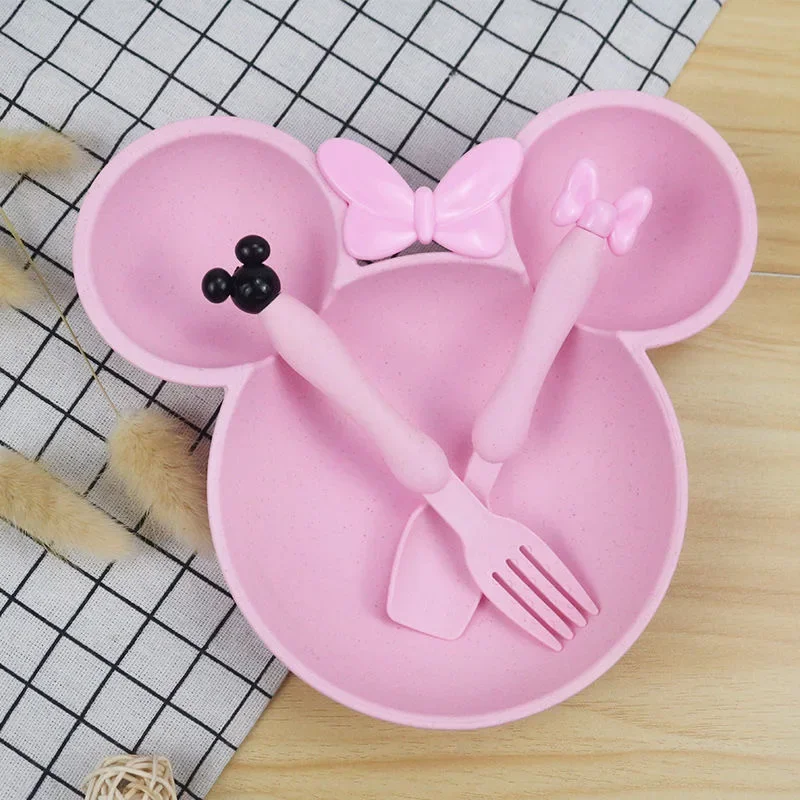 3Pcs Baby Training Bowl Spoon Fork Children Cartoon Tableware Set Wheat Straw Bowl Baby Dinner Plate Kids Dishes Baby Kids Plate thumbnail 5