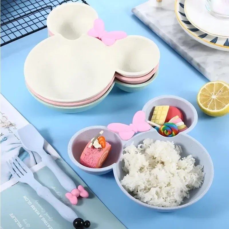 3Pcs Baby Training Bowl Spoon Fork Children Cartoon Tableware Set Wheat Straw Bowl Baby Dinner Plate Kids Dishes Baby Kids Plate thumbnail 3